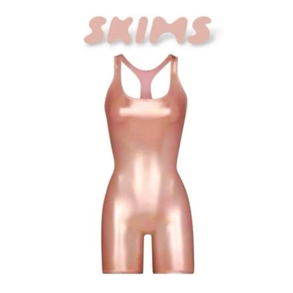 SKIMS Onesie Metallic Stretch Cycle Suit Copper Rose Gold *RARE* Stretch NWT XS